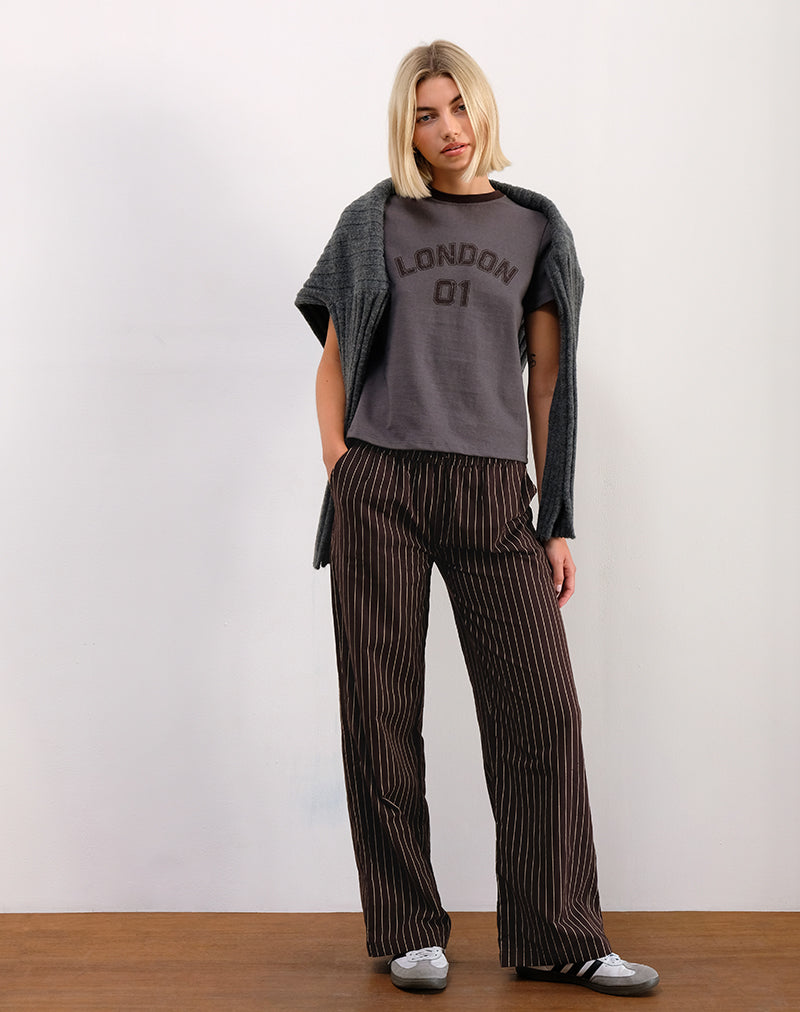 Dark Brown Pencil Stripe Wide Leg Linen Trousers | Wasic
