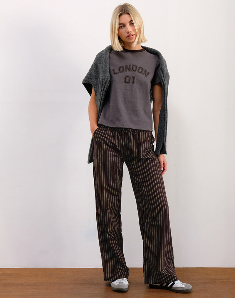 Image of Sakha Boxy Tee in Dark Grey with London Print and Brown Binding