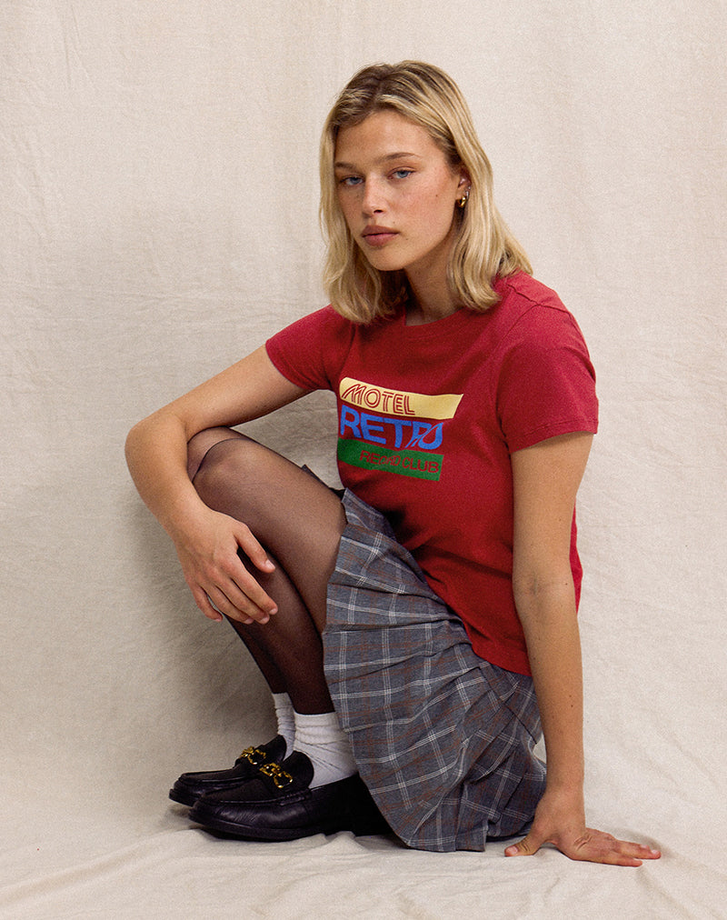 Image of Saki Tee in Adrenaline Red with Motel Retro Club Motif