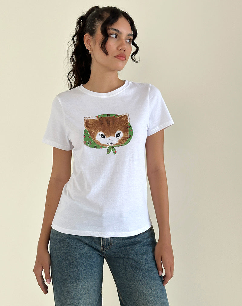 Image of Saki White Tee in Kitty Print