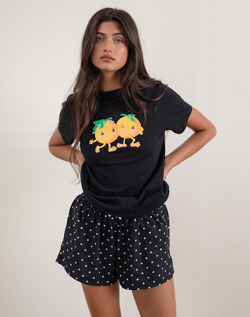 Black Printed Tee with Squeeze Me Orange | Saki – motelrocks-com-us