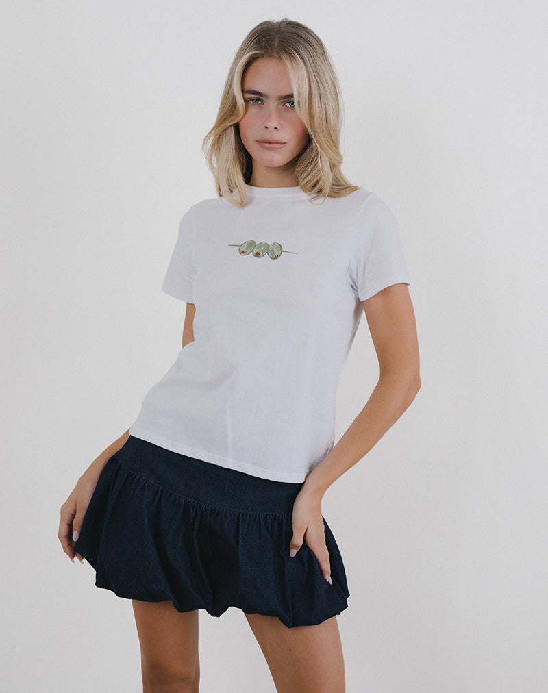 Saki Tee in White with Olives Graphic