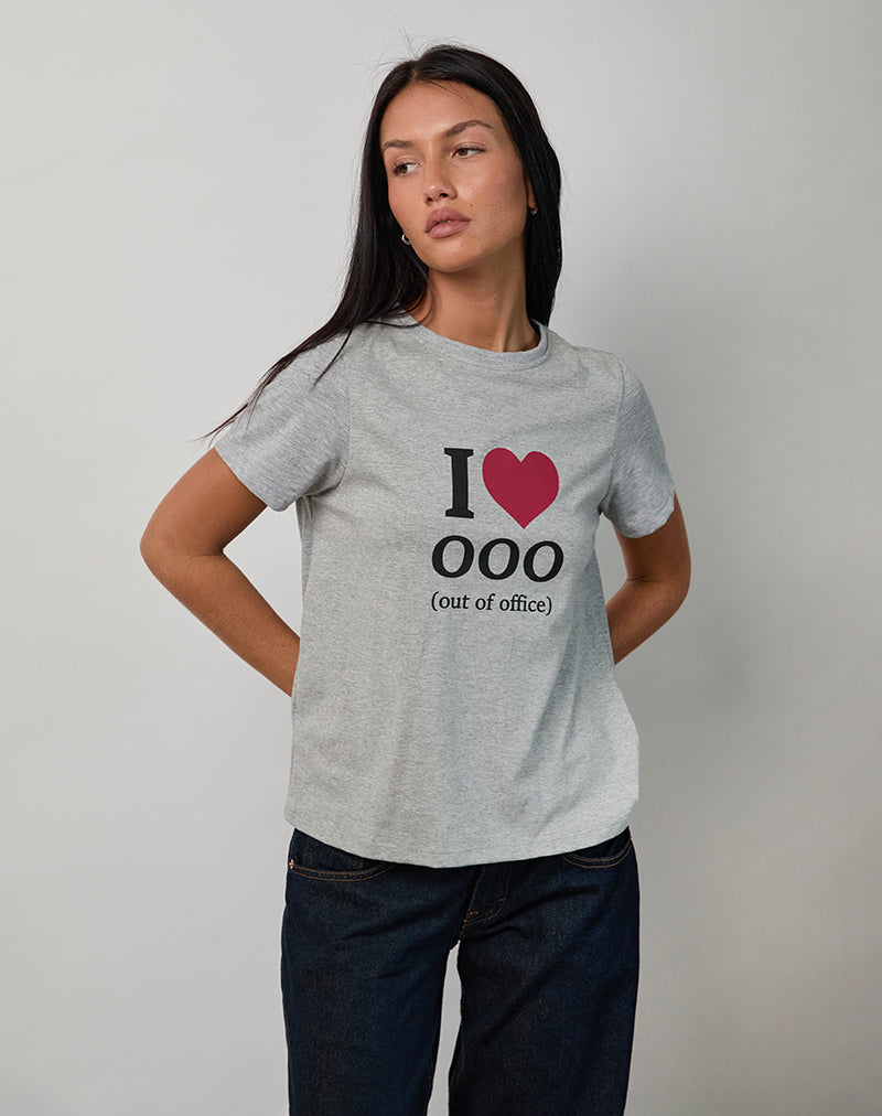 Image of Saki Tee in Grey Marl with I Love OOO Graphic