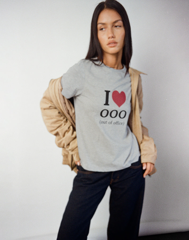 Image of Saki Tee in Grey Marl with I Love OOO Graphic