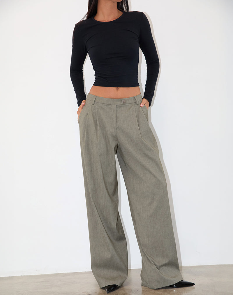 Khaki Grey Wide Leg Tailored Trouser | Sakira – motelrocks-com-us