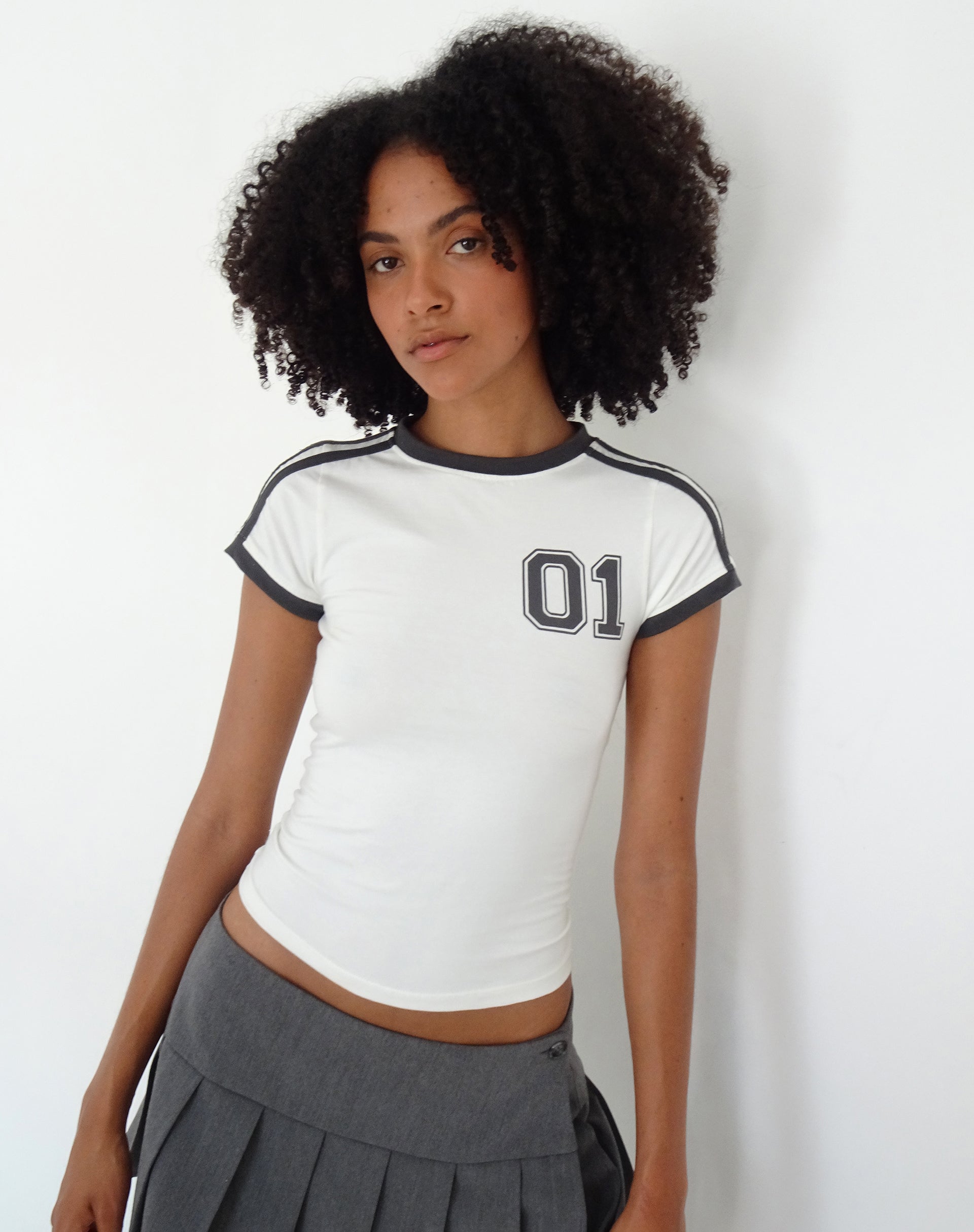 Image of Salda Sporty Tee in Off White with Contrast Binding