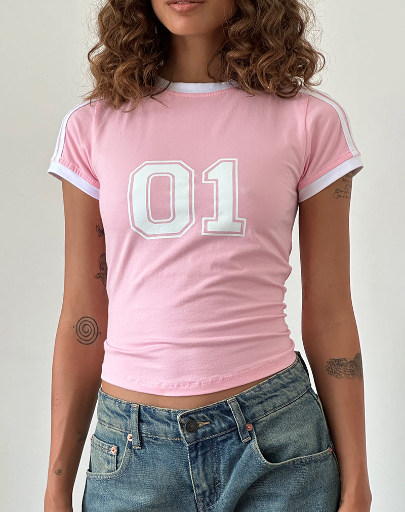 Salda Sporty Tee in Ballet Pink with White Binding