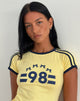 image of Salda Tee in Lemonade with Navy Binding and '98' Emb