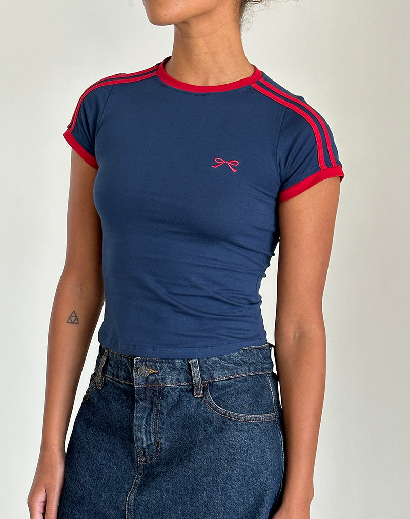 Salda Top in Navy with Adrenaline Red Binding and Logo
