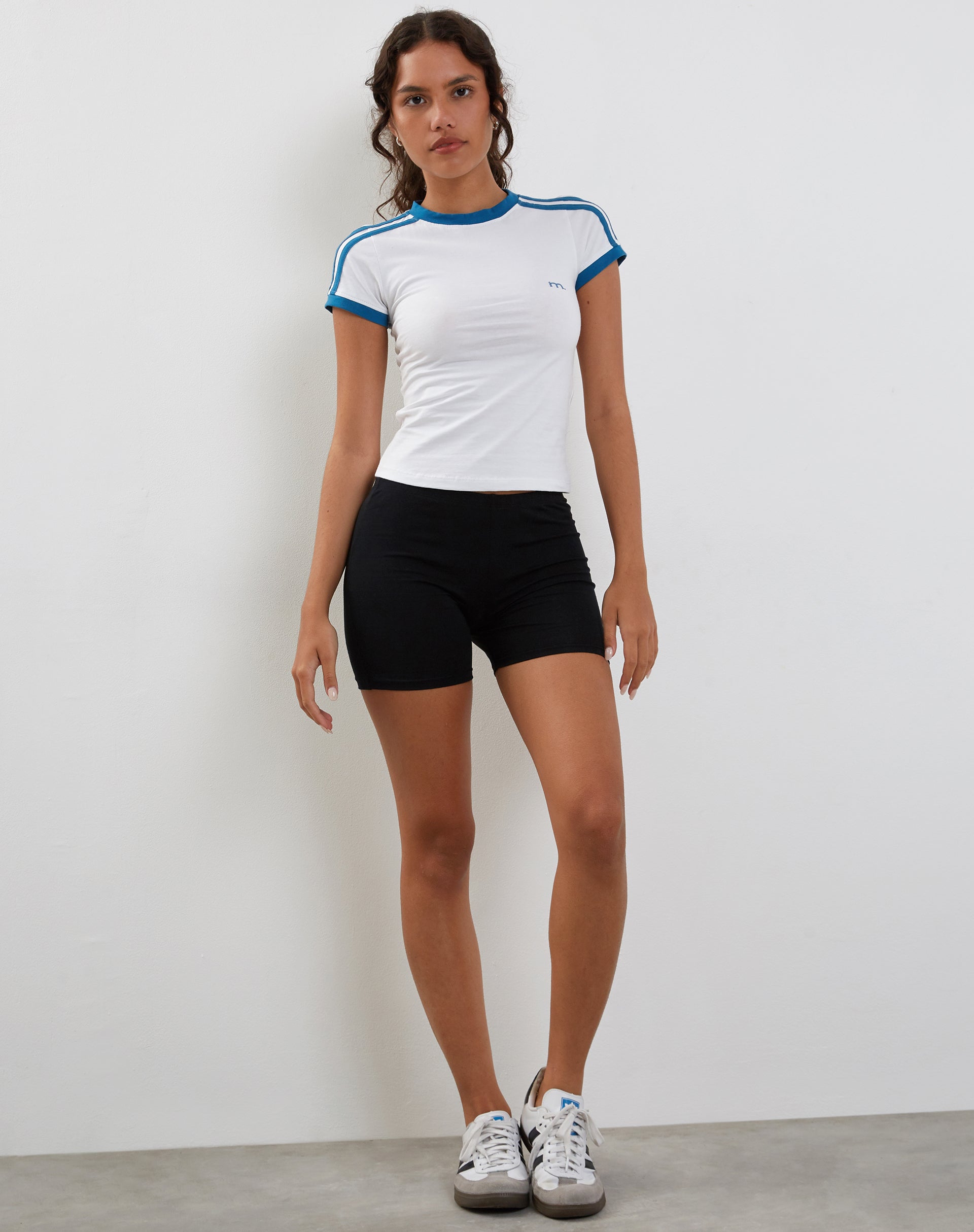 Image of Salda Fitted Tee with Contrast Binding in White
