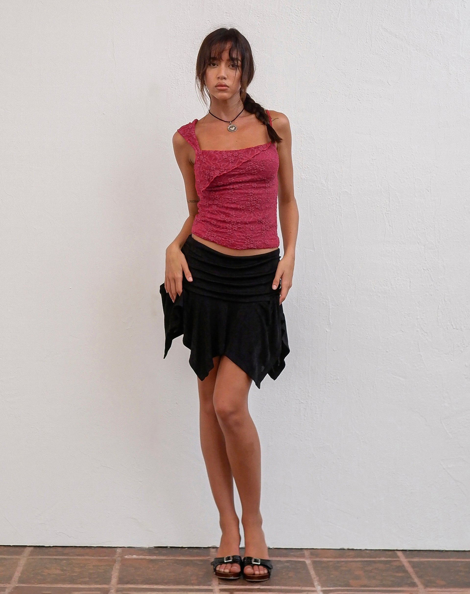 Image of Tasdi Low Waist Slinky Mini Skirt in Black