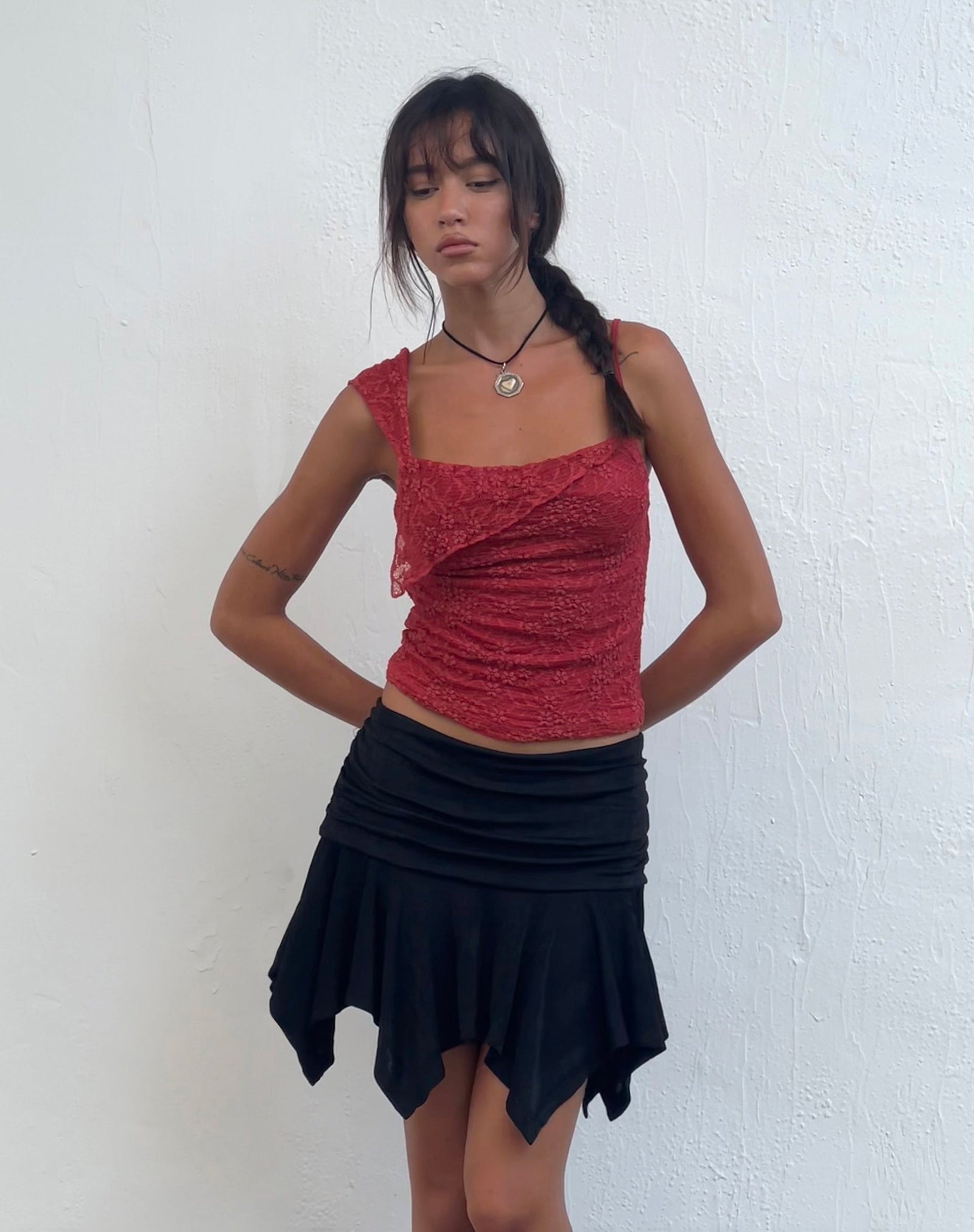 Red And Black Lace Top