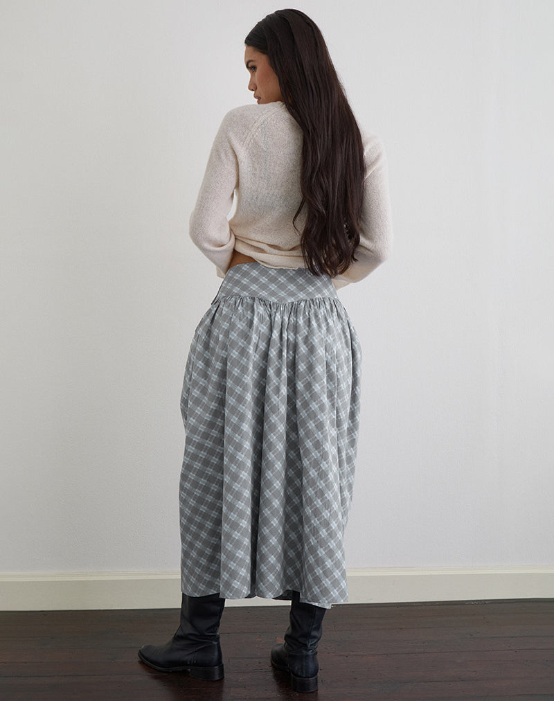 Grey Check Poplin Midi Skirt | Sanadi – motelrocks-com-us