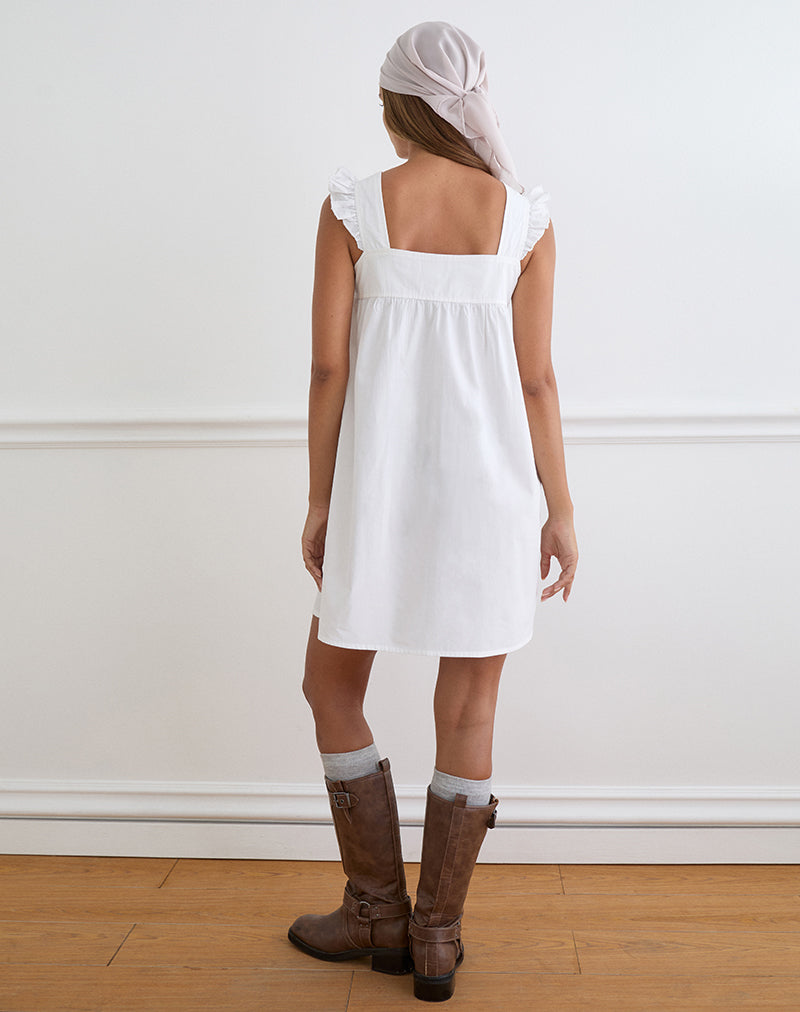 White Poplin with Cherry Blossom Embroidery Mini Dress | Sanaly
