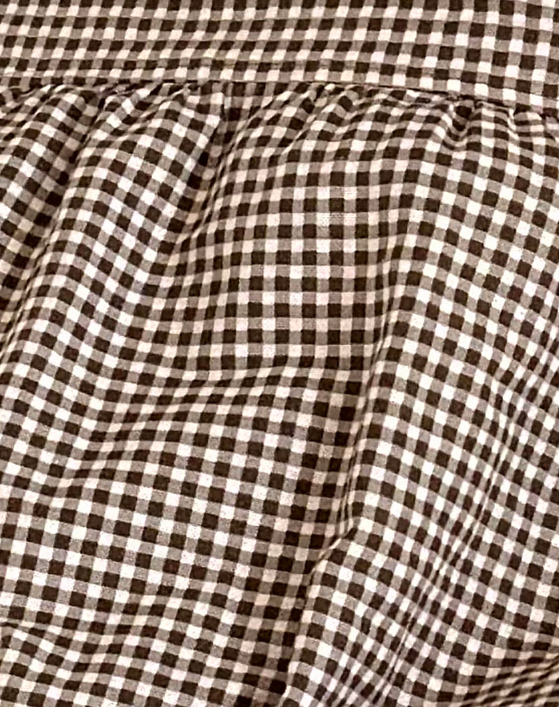 Sanaly Mini Dress in Mini Gingham Brown , Frill , Loose Fit Sanaly Mini Dress in Mini Gingham Brown , Frill , Loose Fit