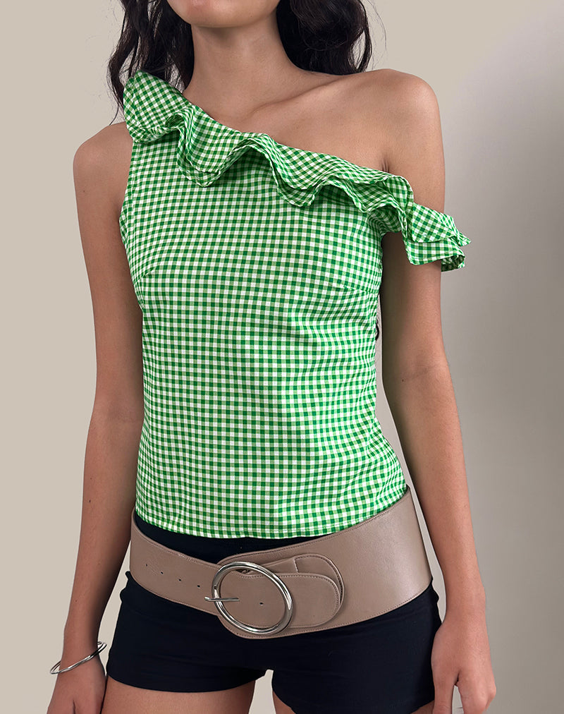 Image of Sanamu Frill Top in Mini Gingham Green