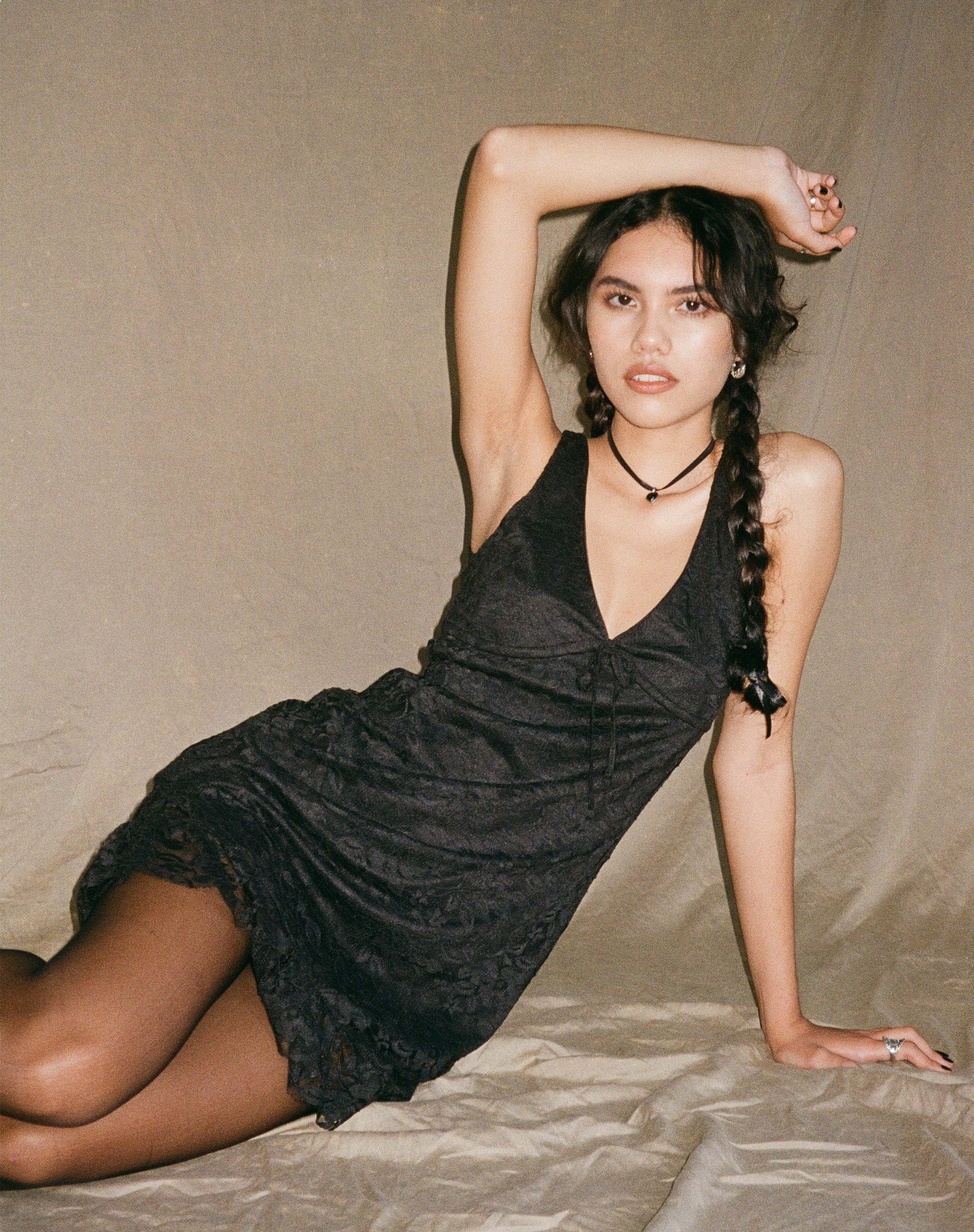 image of Sandila Mini Dress in Lace Black