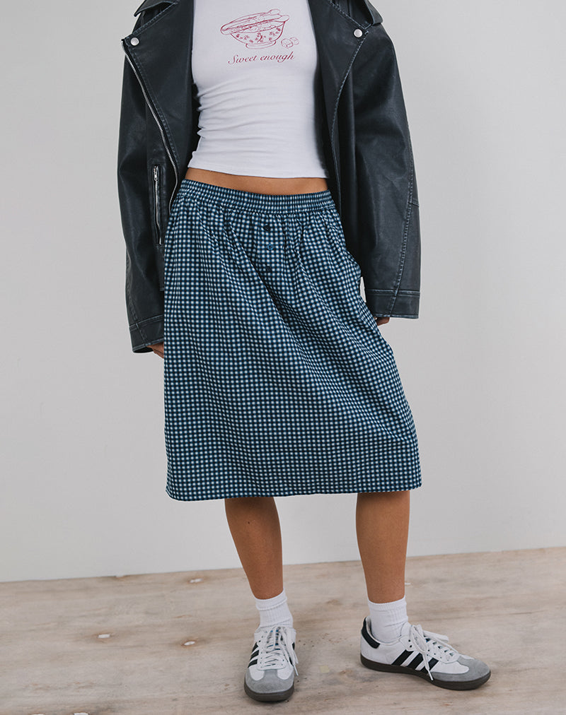 Dark Blue Gingham Midi Skirt Sanjina motelrocks com us