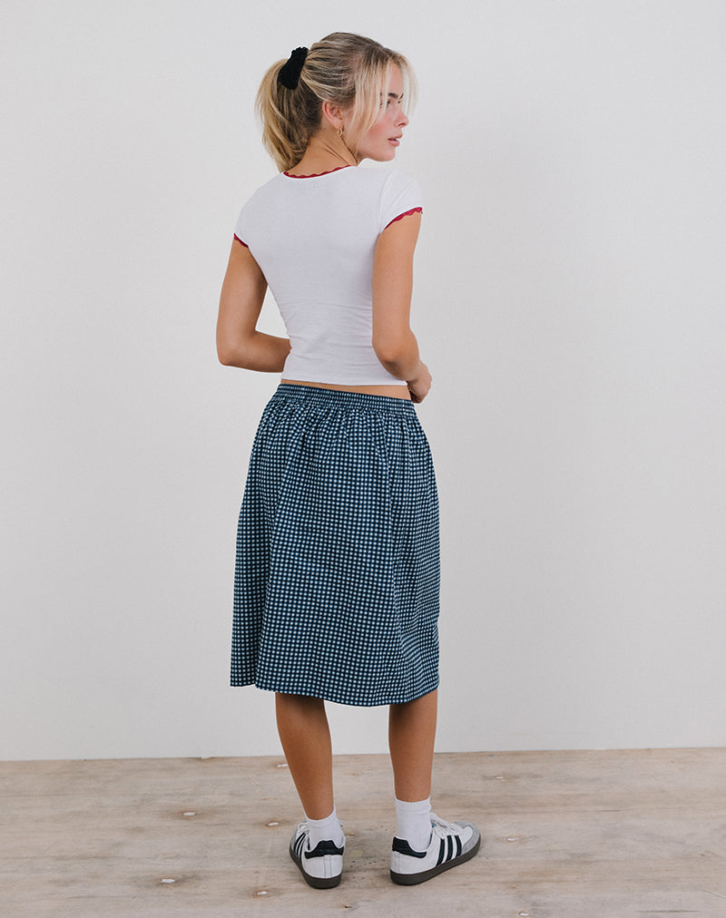 Image of Sanjina Midi Skirt in Mini Dark Blue Gingham