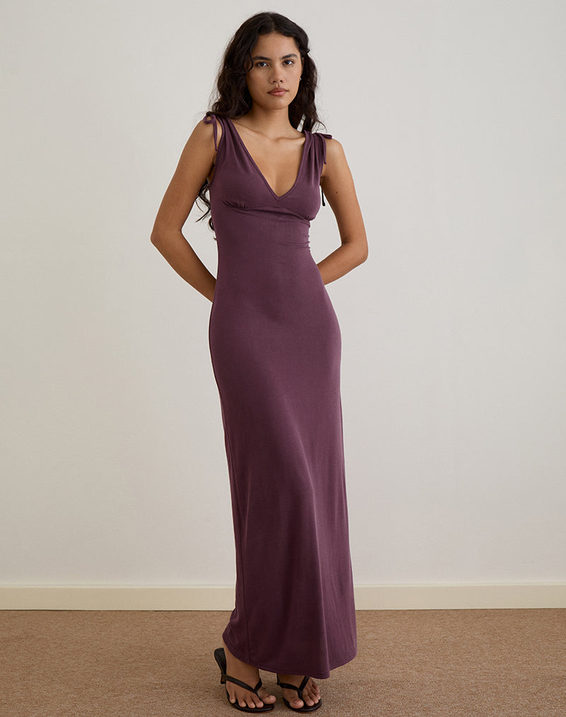 sanyu Plunge maxi dress in cupro Deep Purple , v Neck