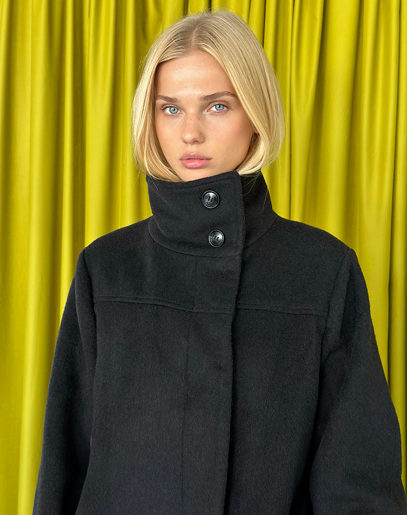 Image of Saptuti Coat in Brushed Wool Black