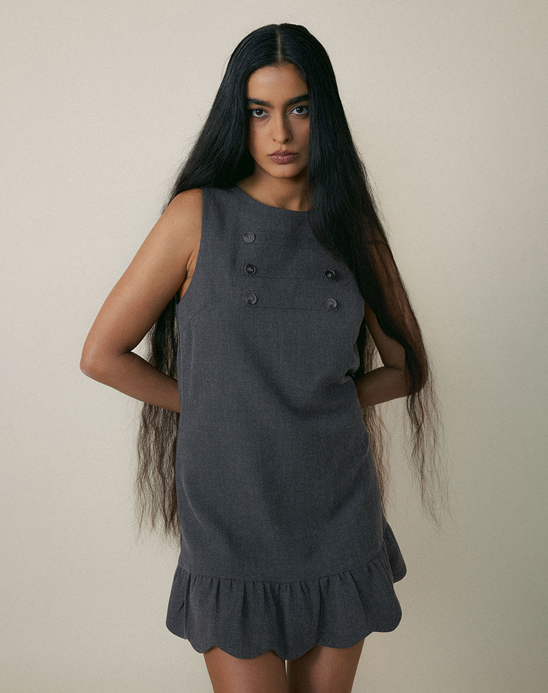 grey blue mini dress Mable Breaking Hearts Dusty Blue Puff Sleeve Mini Dress - Size L