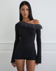 Image of Sariya Long Sleeve Top in Cupro Black with Tiny Polka Ruffles