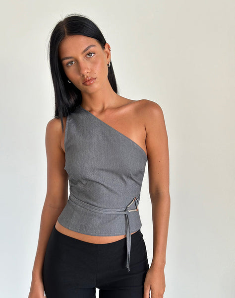 Charcoal Tailoring One Shoulder Top | Sayaka – motelrocks-com-us