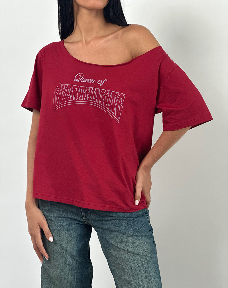 Image of Scottie Slouchy Tee in Adrenaline Red with Overthinking Graphic