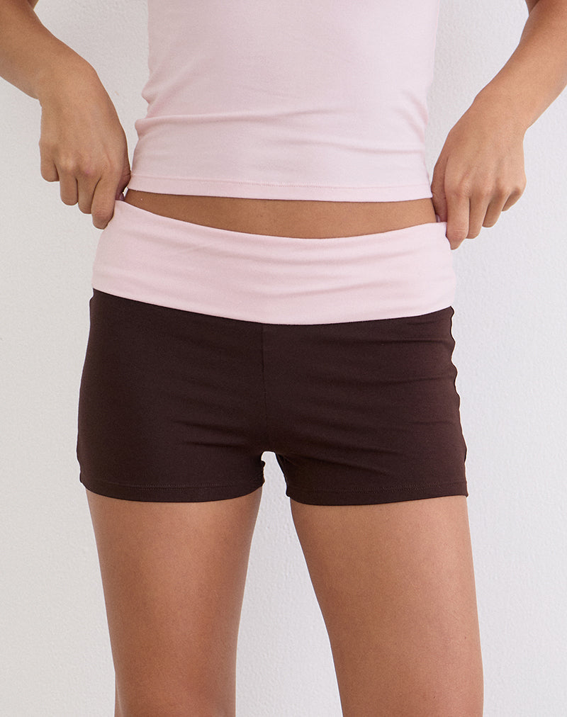Sea Foldover Short in Bitter Chocolate and Light Pink