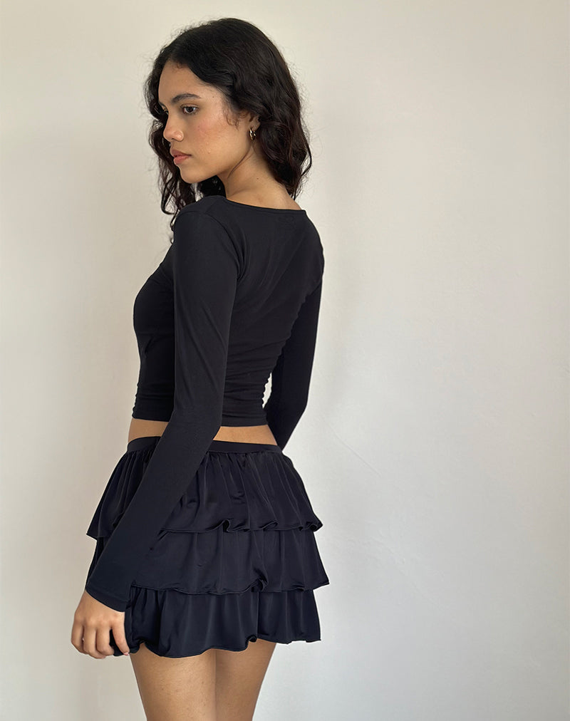 black skirt dress Black Slinky Tiered Mini Skirt