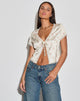 Image of Selene Tie Front Top in Satin Vintage Rose Garland