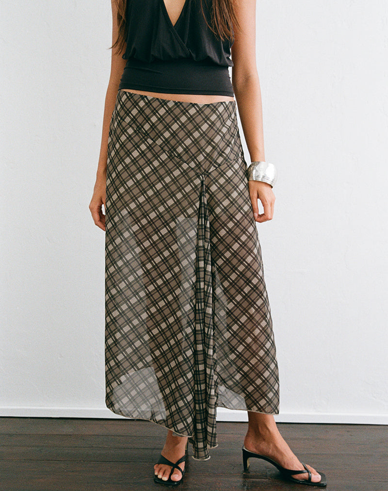 Image of Selenia Maxi Skirt in Chiffon Vintage Check Olive