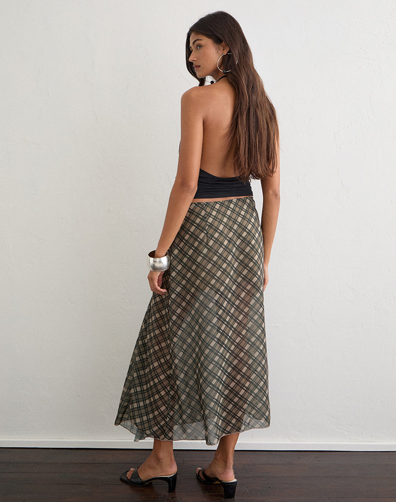 Image of Selenia Maxi Skirt in Chiffon Vintage Check Olive