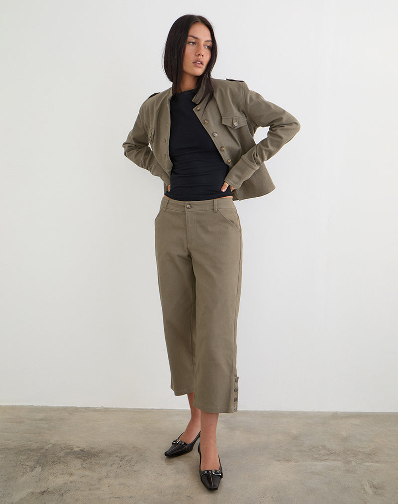 Image of Selesa Capri Trouser in Twill Khaki