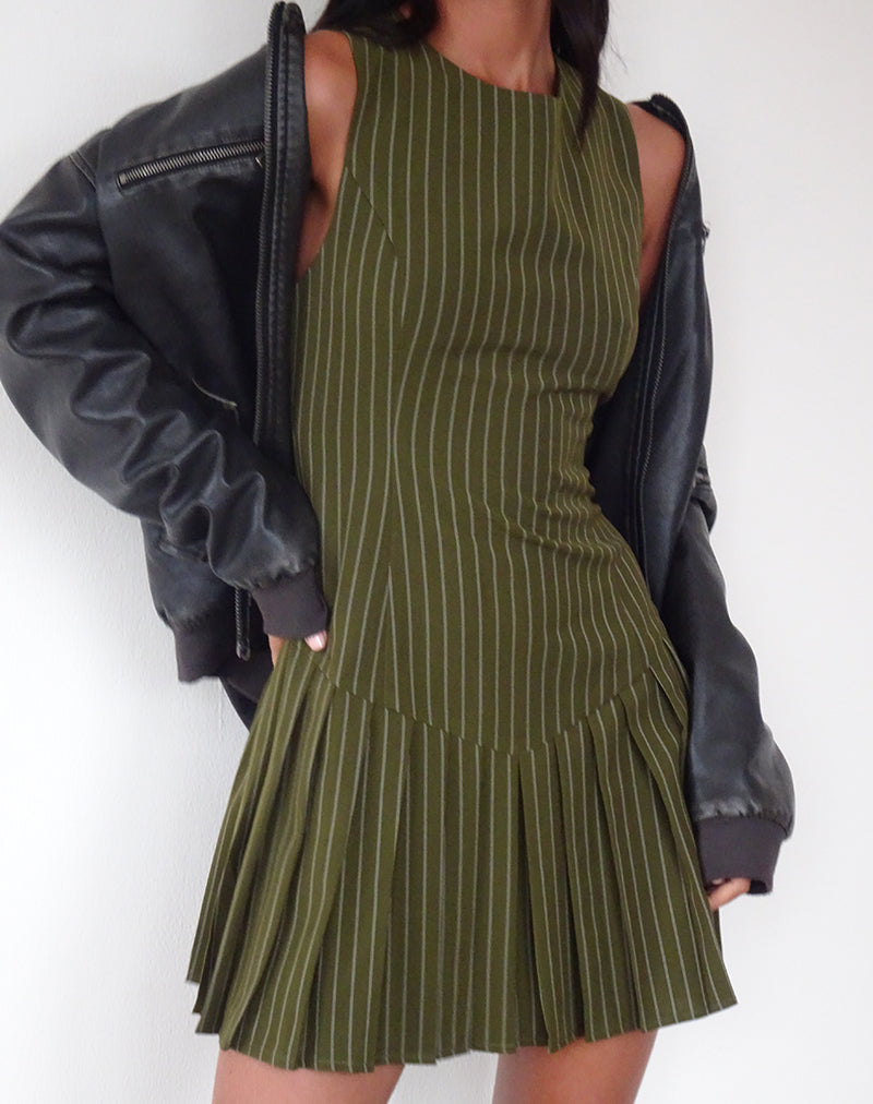 Semasa Mini Dress in Khaki Pinstripe