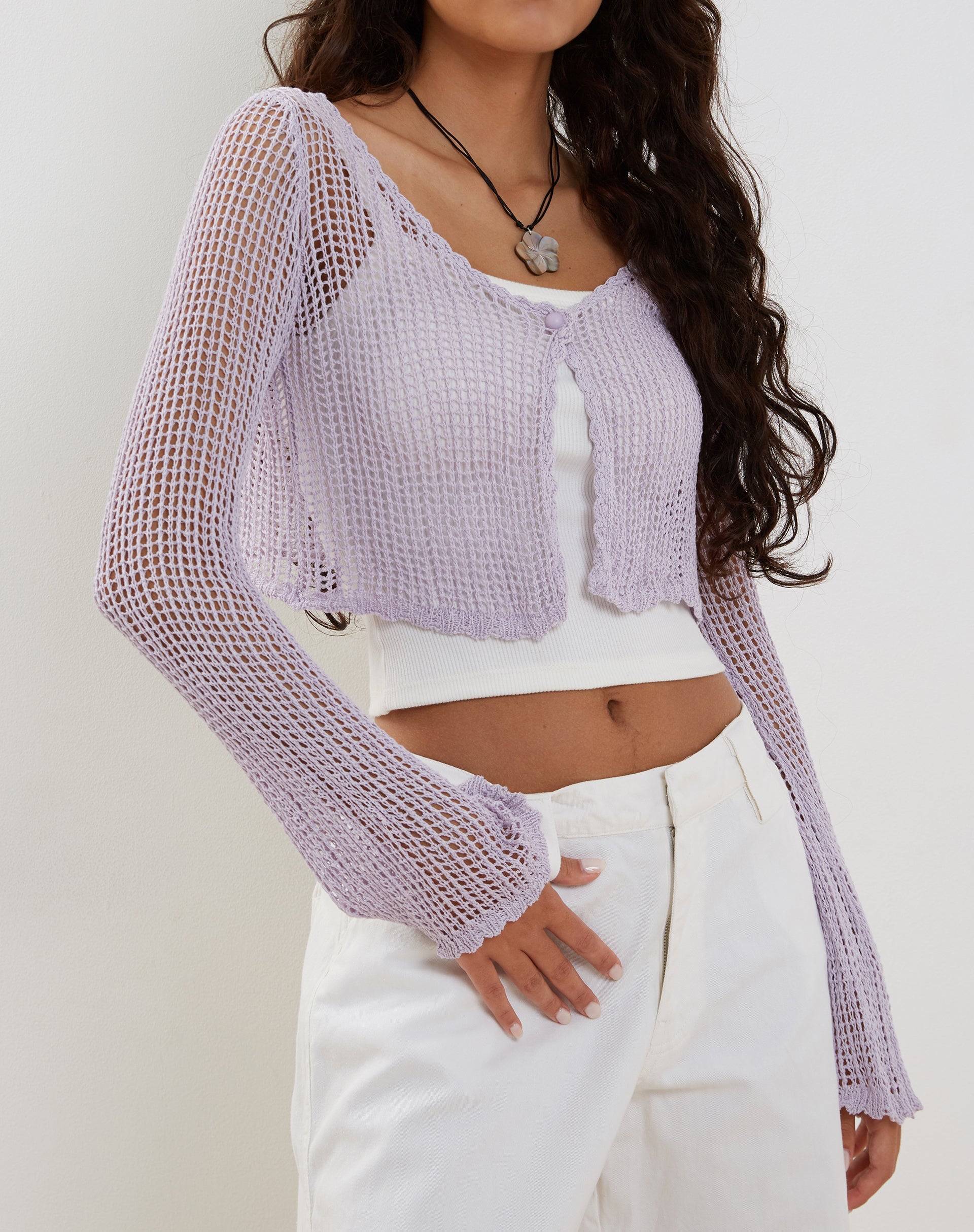 Image of Septa Cropped Knit Cardigan in Lilac