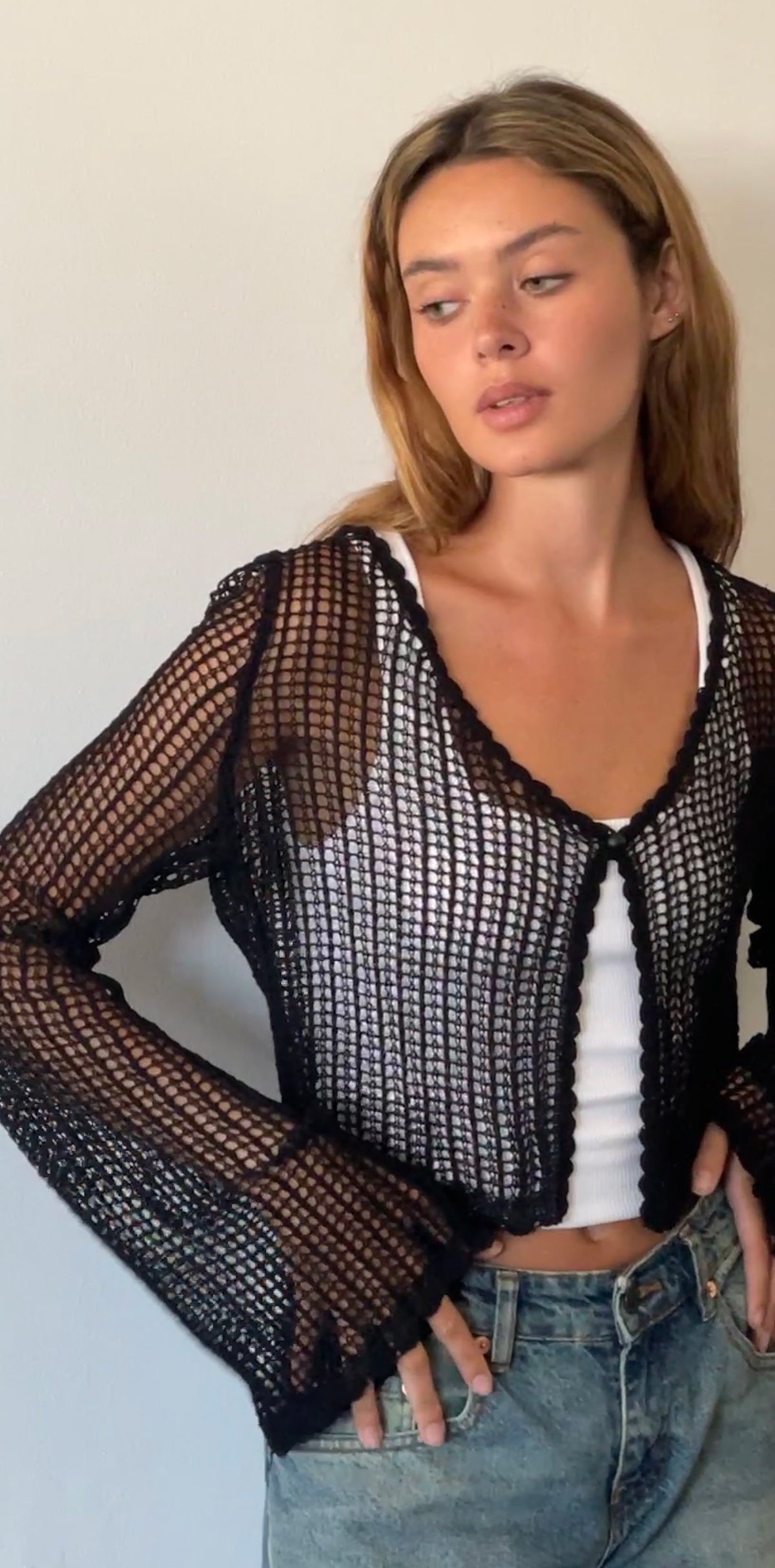 Black Cropped Cardigan | Septa - motelrocks-com-us