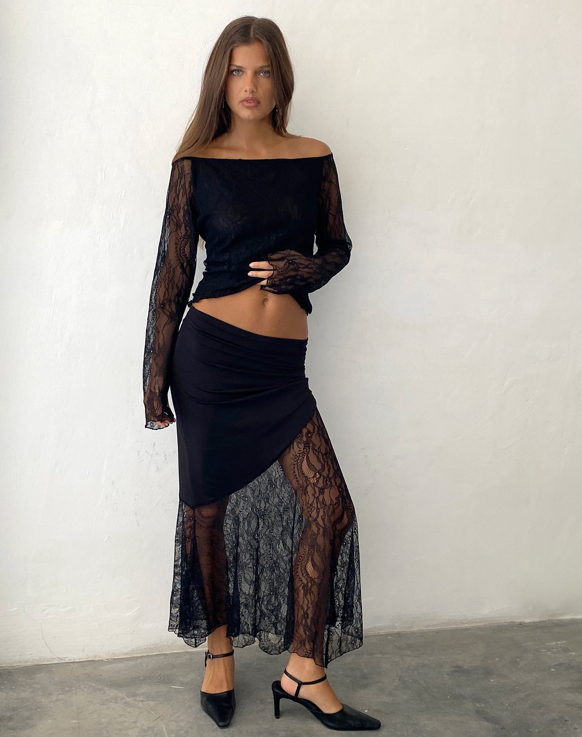 Black maxi clearance lace skirt