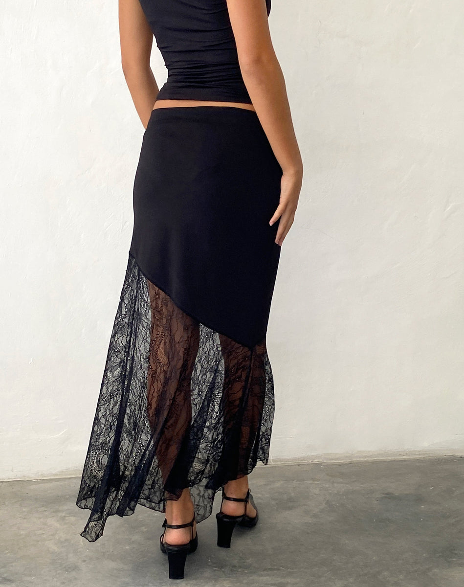 Black Lace Panel Maxi Skirt | Seraphina – motelrocks-com-us