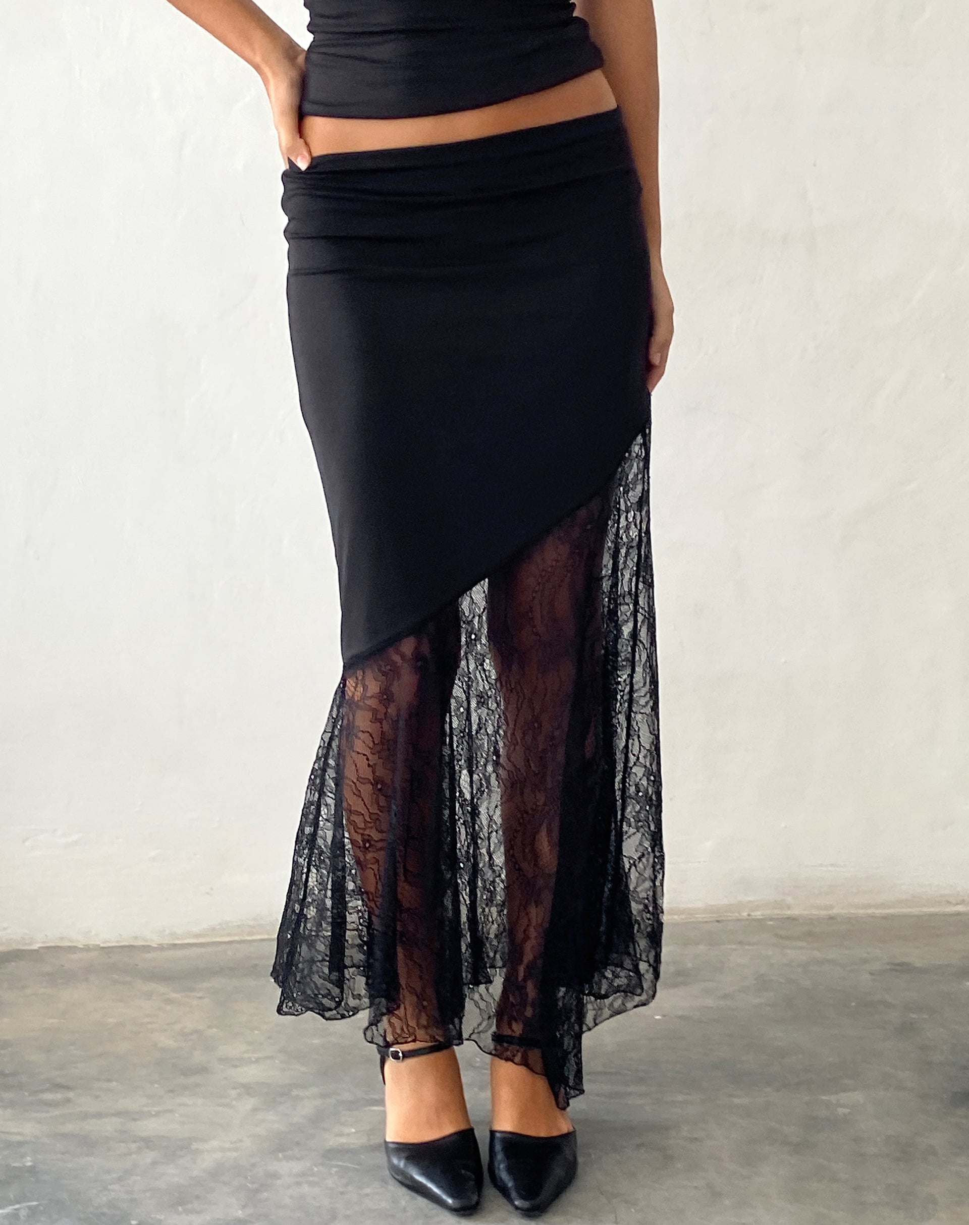 Black Lace Panel Maxi Skirt | Seraphina – motelrocks-com-us