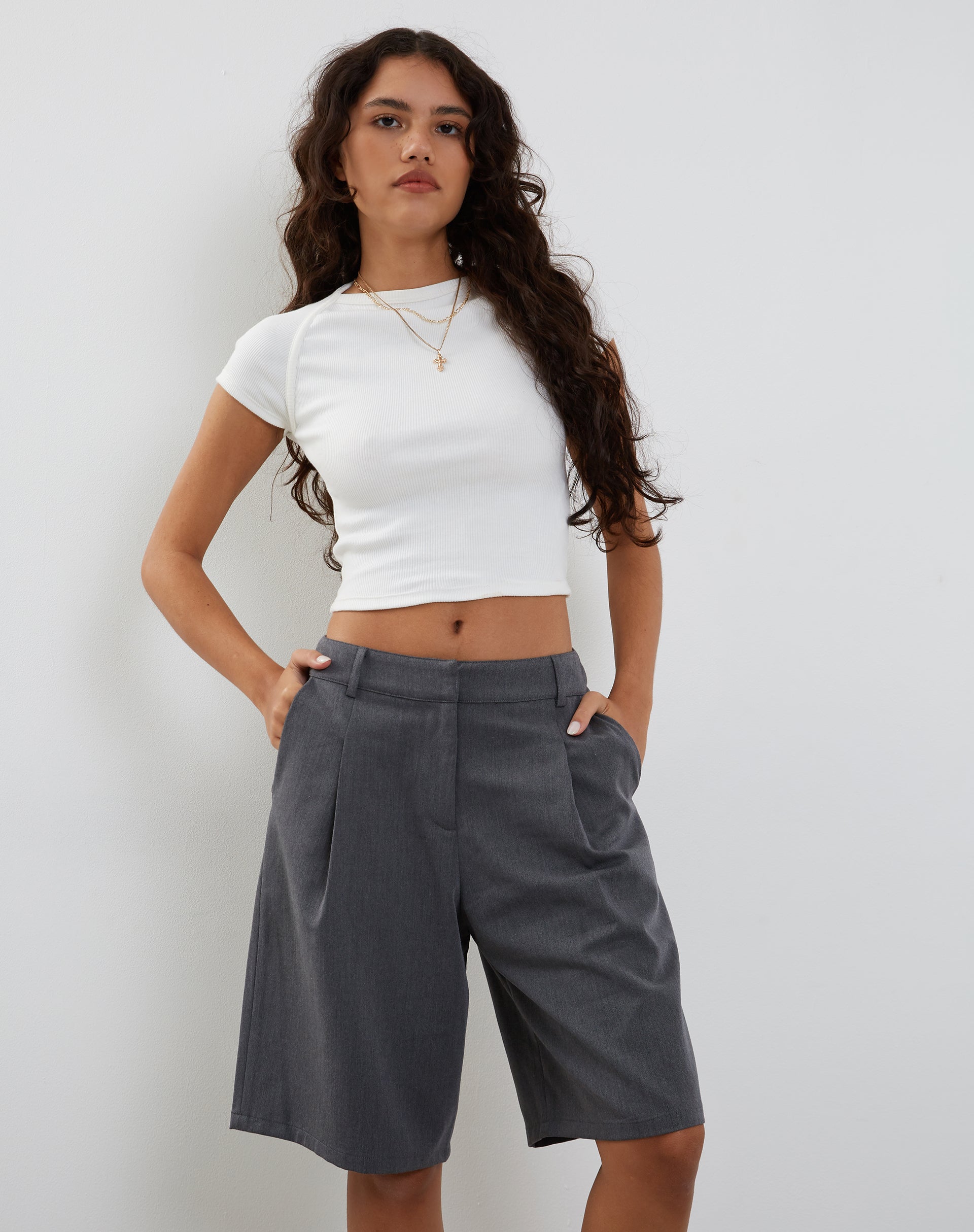 Setya Long Line Tailored Shorts in Charcoal Setya Long Line Tailored Shorts in Charcoal
