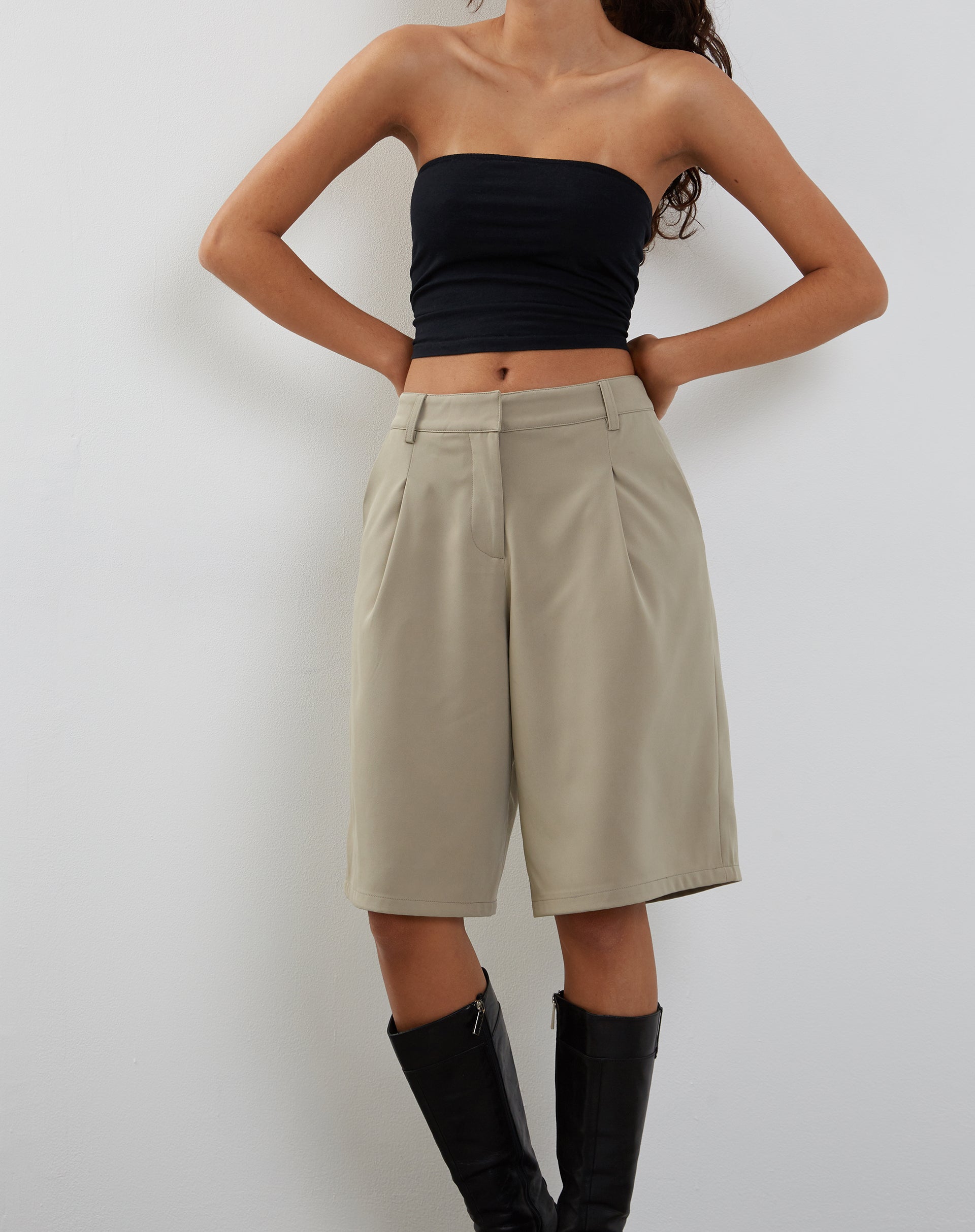 Taupe Tailored Long Line Shorts | Setya motelrocks-com-us Taupe Tailored Long Line Shorts | Setya motelrocks-com-us