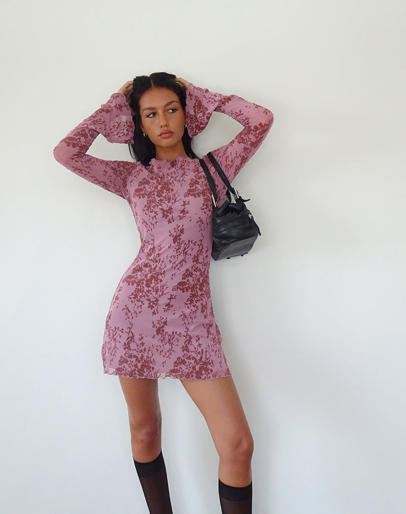 Mauve Botanic Long Sleeve Mini Dress | Sevila – motelrocks-com-us