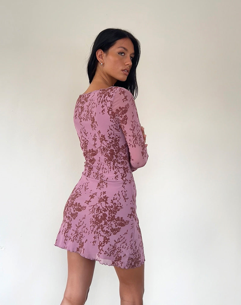 Sevila Long Sleeve Mini Dress in Botanic Mauve Sevila Long Sleeve Mini Dress in Botanic Mauve