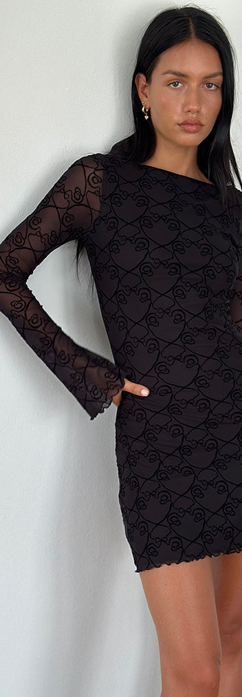Vivi Heart Flock Tie Shoulder Mesh Dress