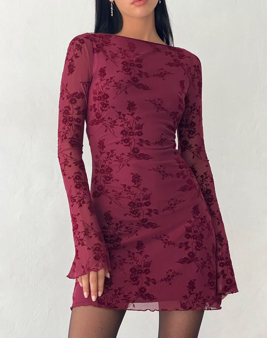 Botanical Flower Maroon Midi Dress