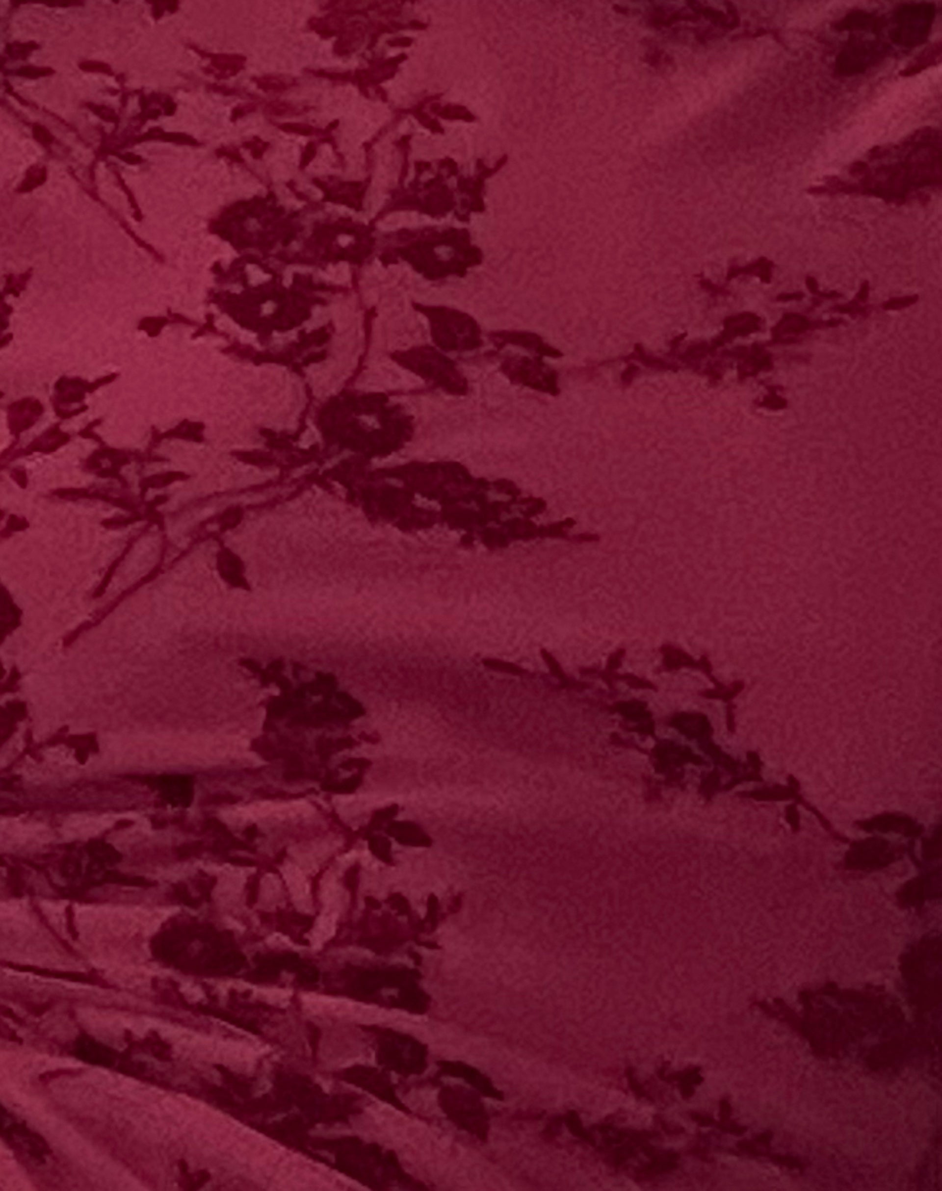 sevila long sleeve mini dress in flocked botanical flower maroon Sevila Long Sleeve Mini Dress in Flocked Botanical Flower Maroon , Bodycon