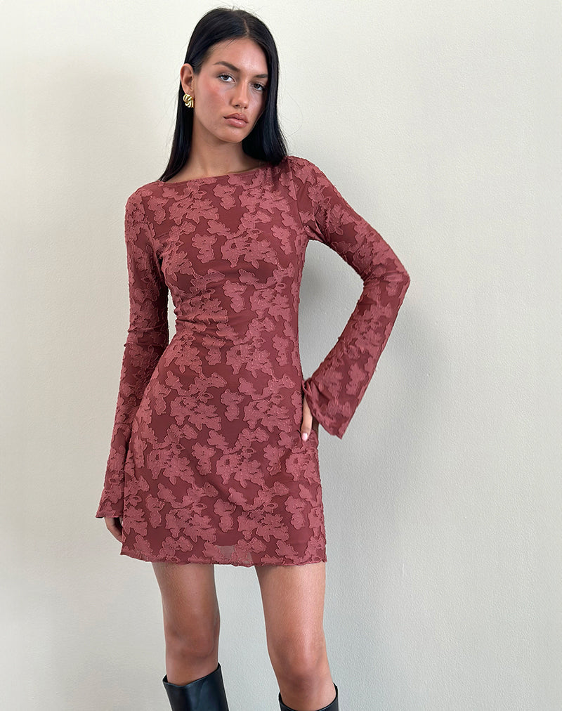 Image of Sevila Dress in Maroon Burnout Mesh