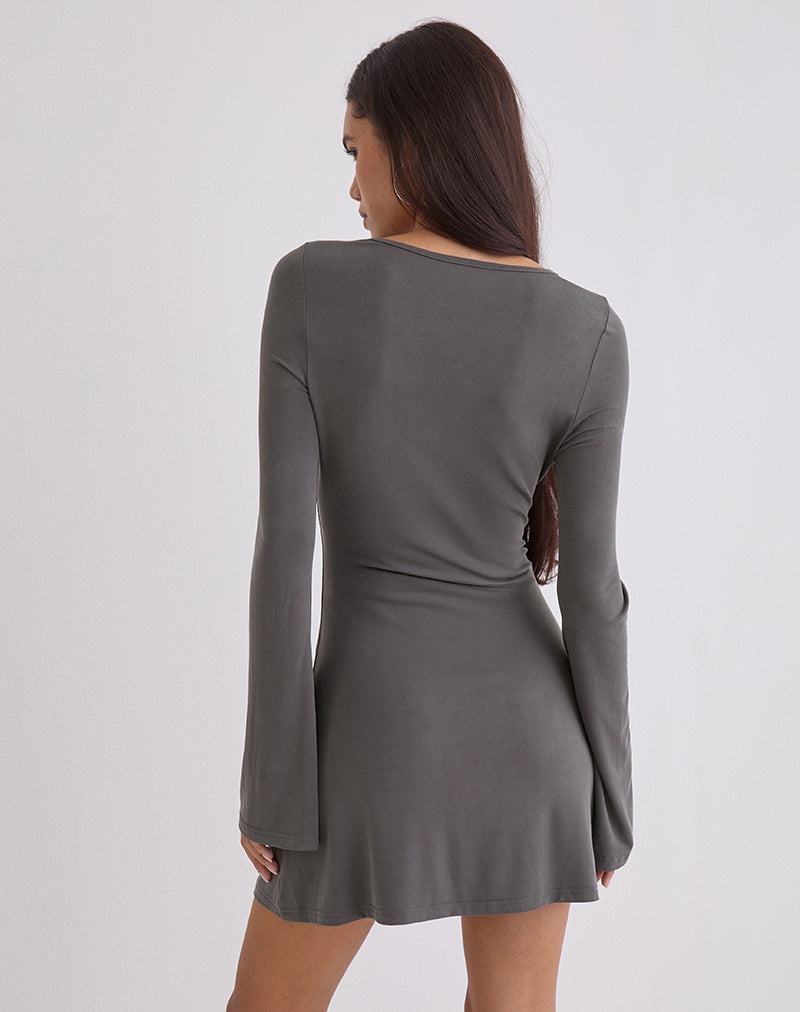 Image of Sevila Long Sleeve Mini Dress in Cupro Diamante Flower Dark Grey